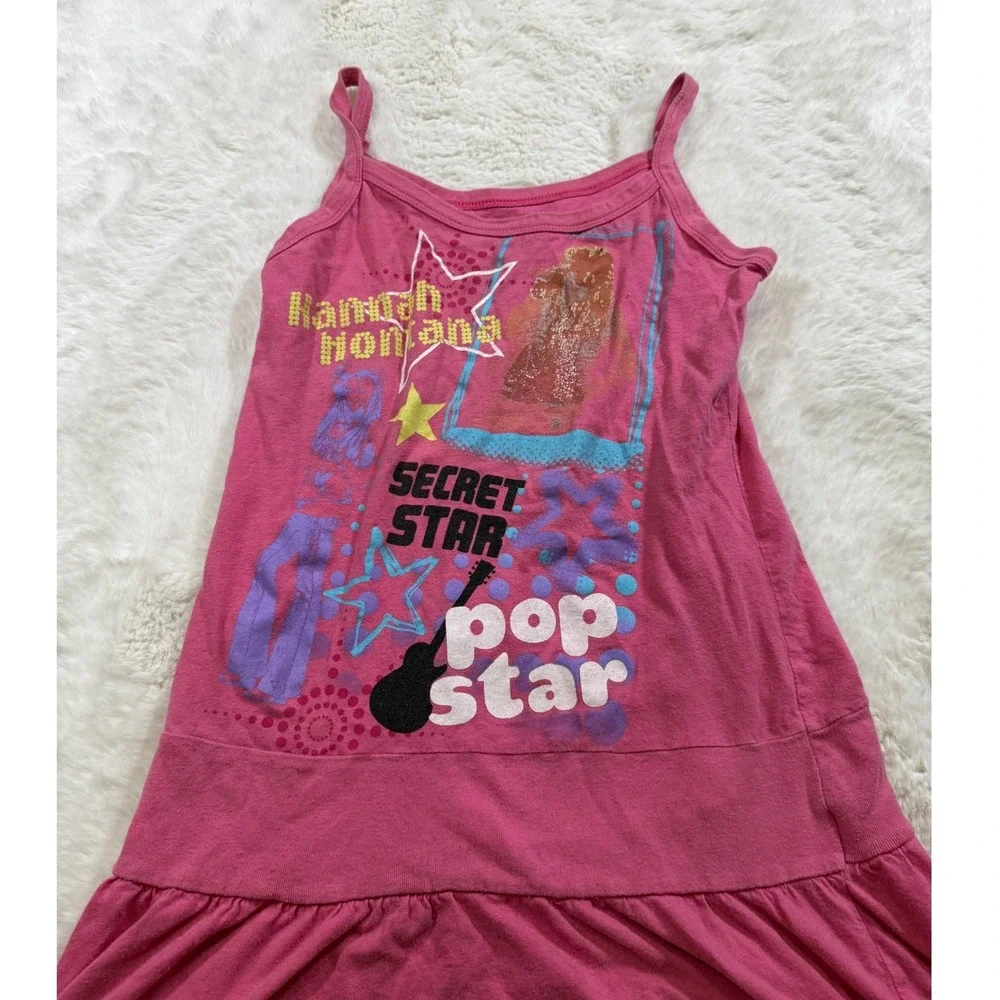 Y2K 2000s Disney Hannah Montana Cami Dress Pink Pop Star Disney Graphic Miley M